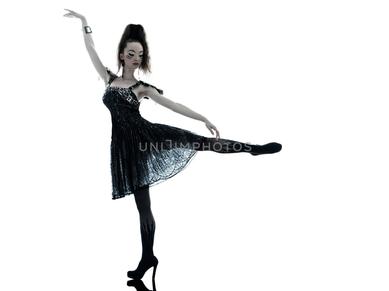 one young beautiful woman fashion model in on aura tout vu silk black fantasy haute couture summer dress in studio white background