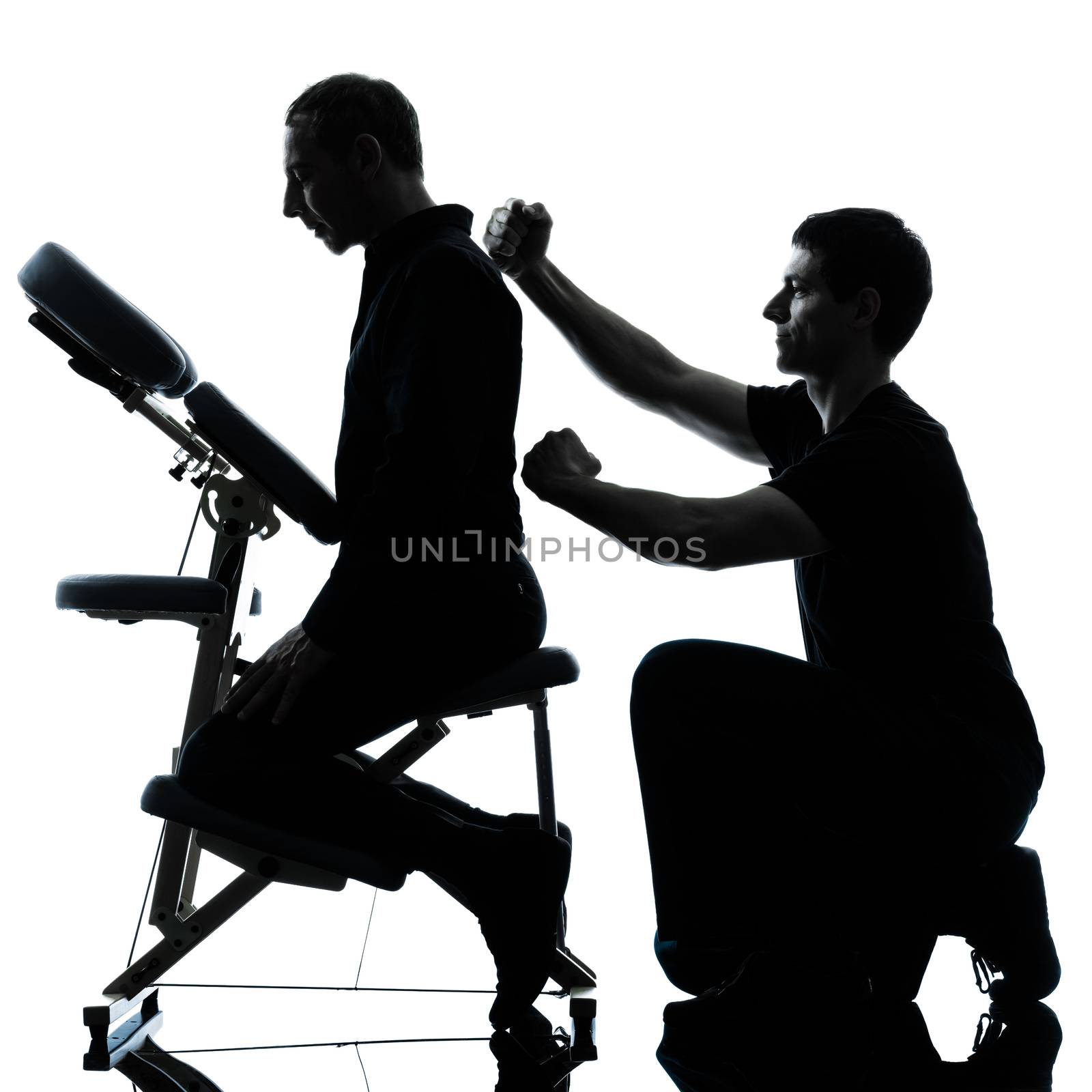 back massage therapy with chair silhouette by PIXSTILL