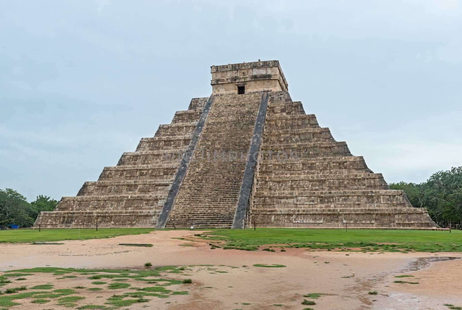 Yucatan, Mexico, September 1, 2013: The most famous icon in Mexico, the Kukulkan pyramid in Chichen Itza archeological park. Taken on september 1st, 2013. 