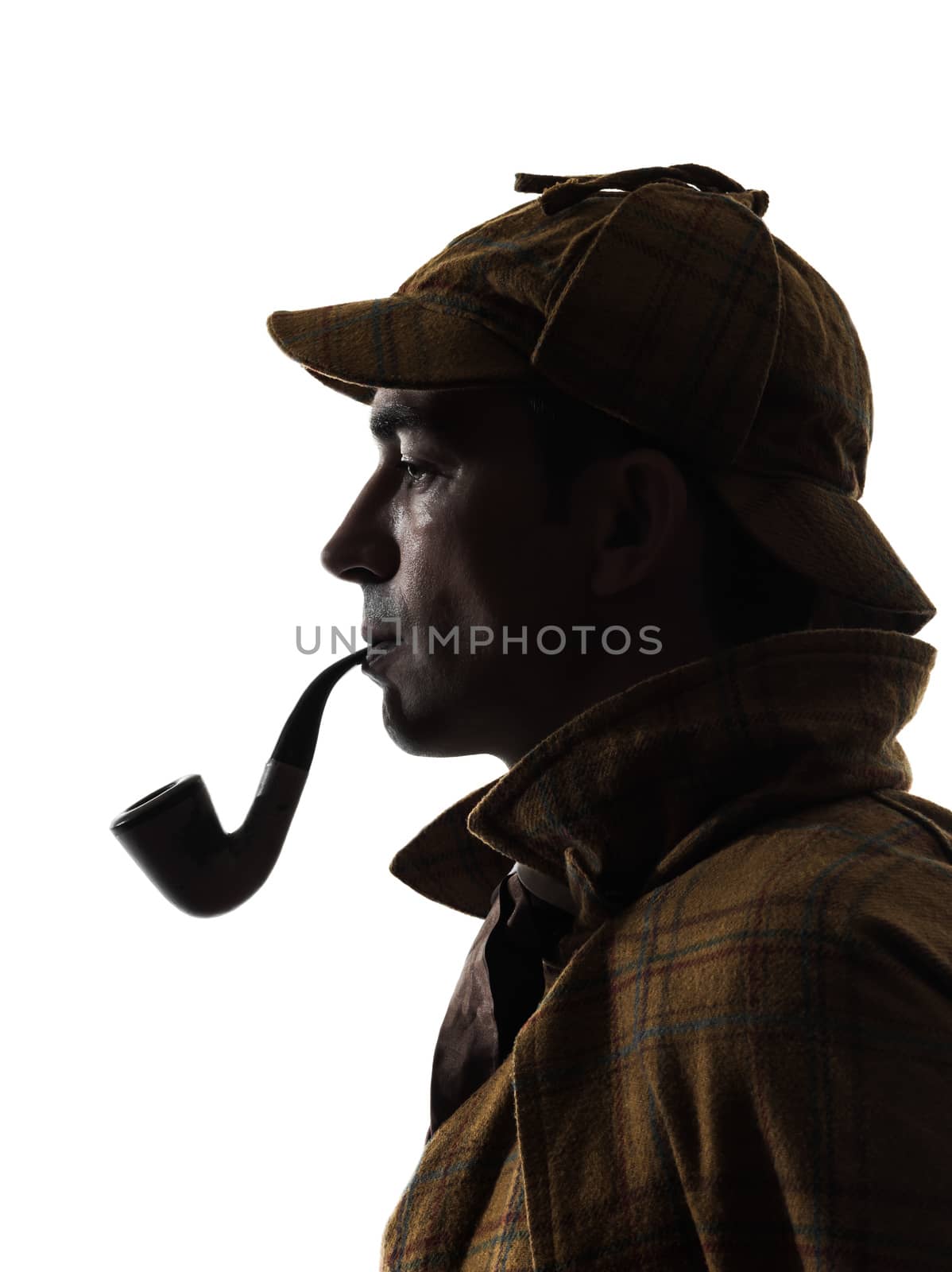 sherlock holmes silhouette in studio on white background
