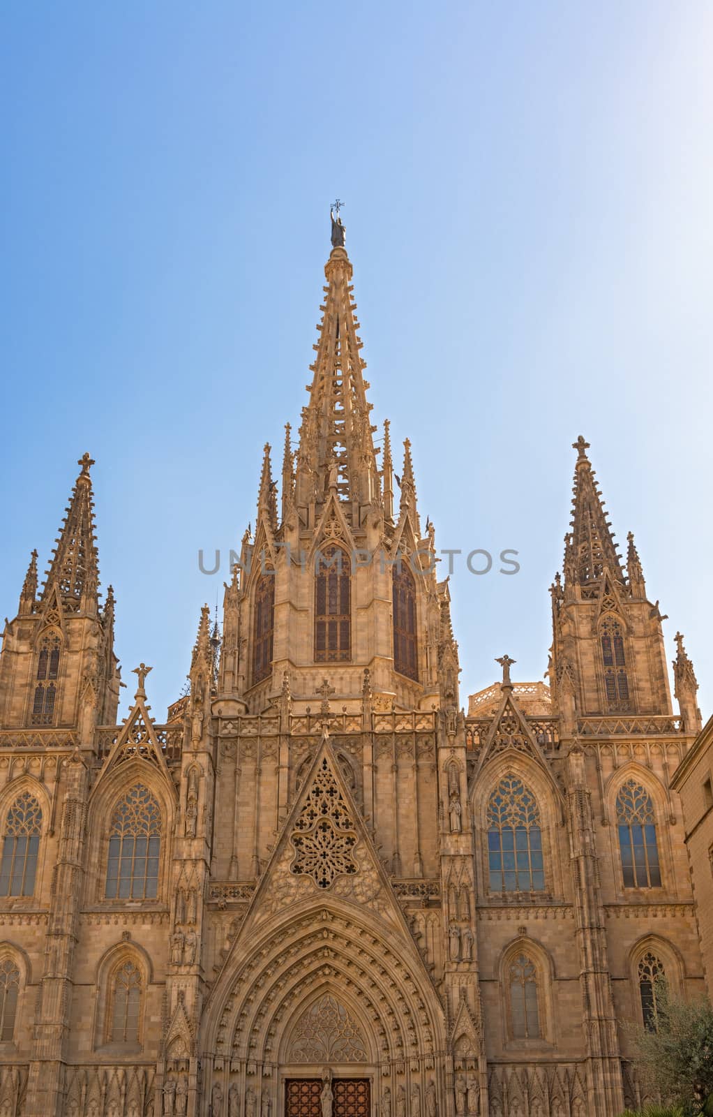 Barcelona cathedral facade details, Spain. The cathedral is in the heart of Barri Gotic (Gothic Quarter) of Barcelona 