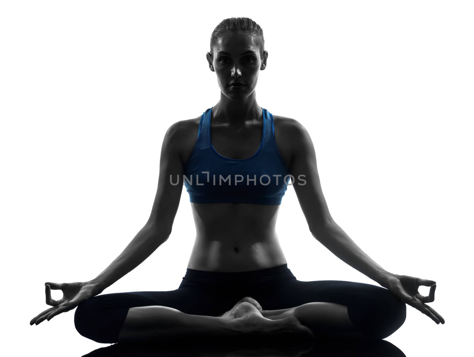 woman exercising yoga meditating silhouette by PIXSTILL