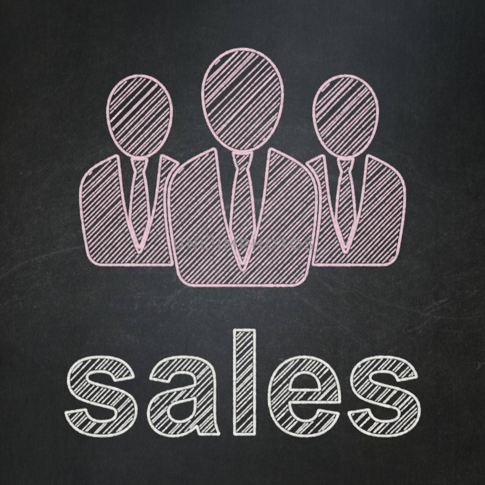 Marketing concept: Business People icon and text Sales on Black chalkboard background, 3d render