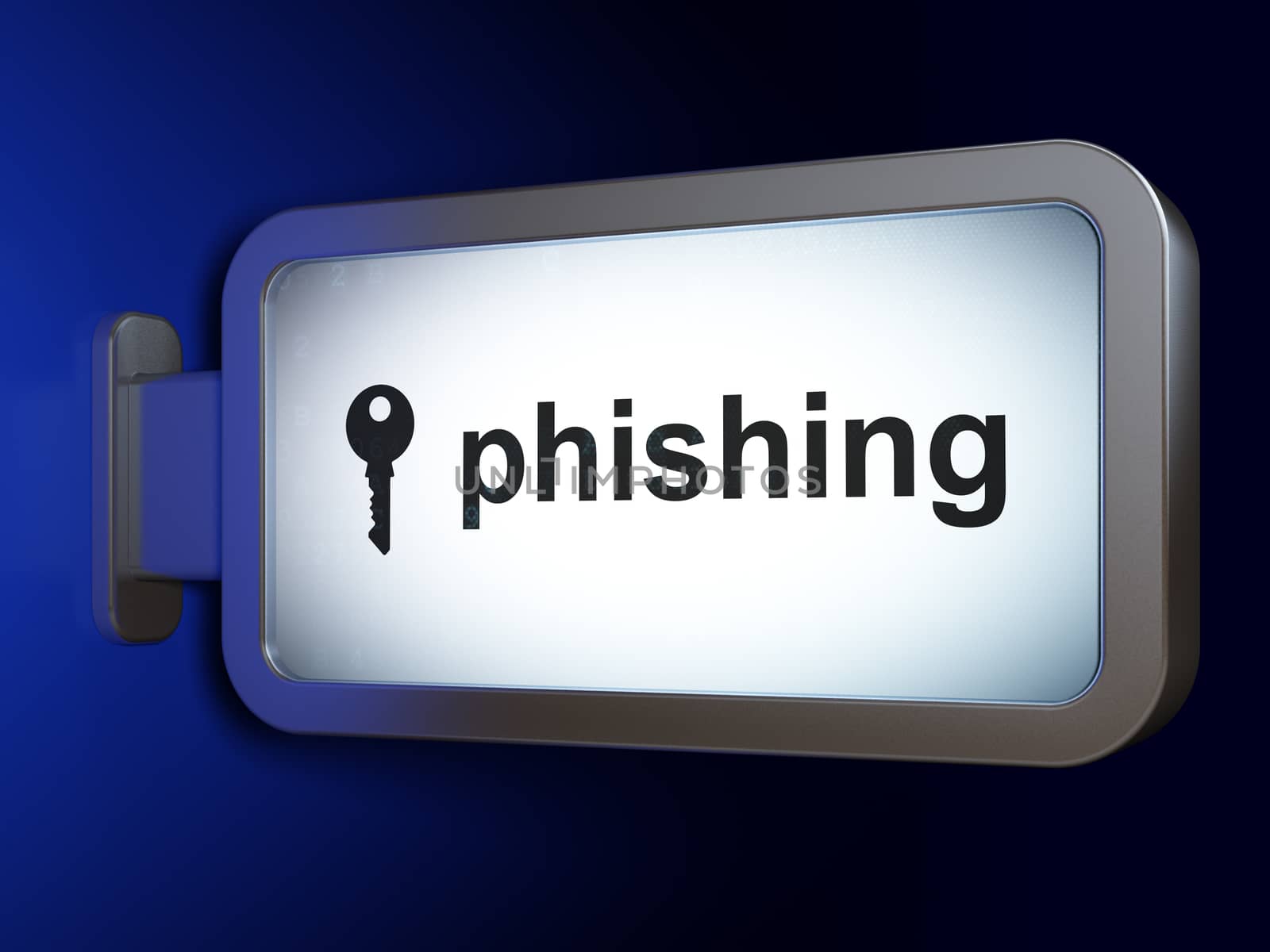 Protection concept: Phishing and Key on advertising billboard background, 3d render