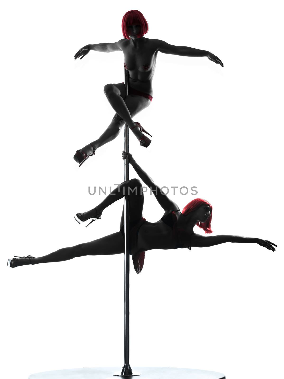two women pole dancer silhouette by PIXSTILL