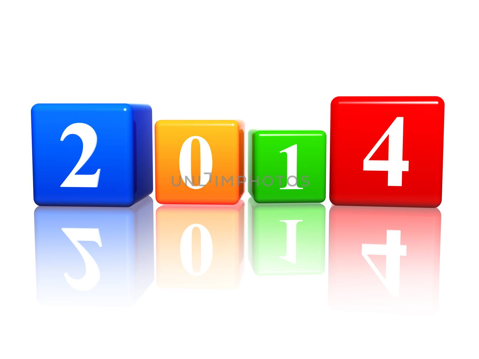 new year 2014 in 3d colored cubes with white ciphers