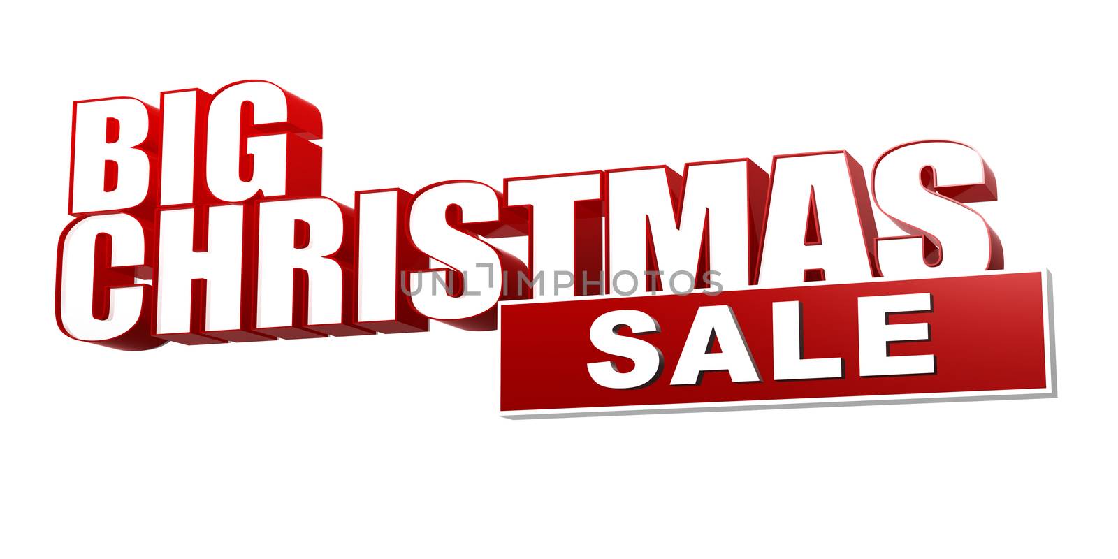big christmas sale in 3d red letters and block over white background, business holiday concept