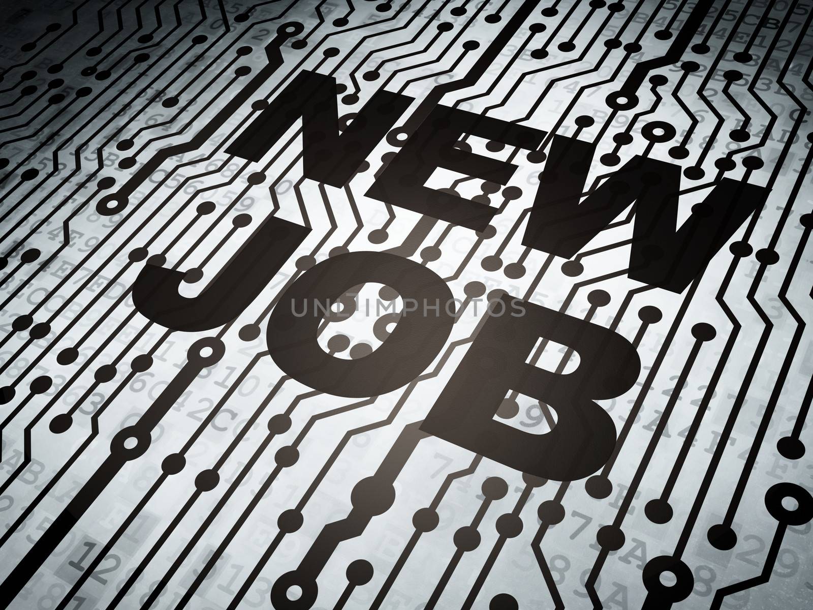 Business concept: circuit board with  word New Job, 3d render