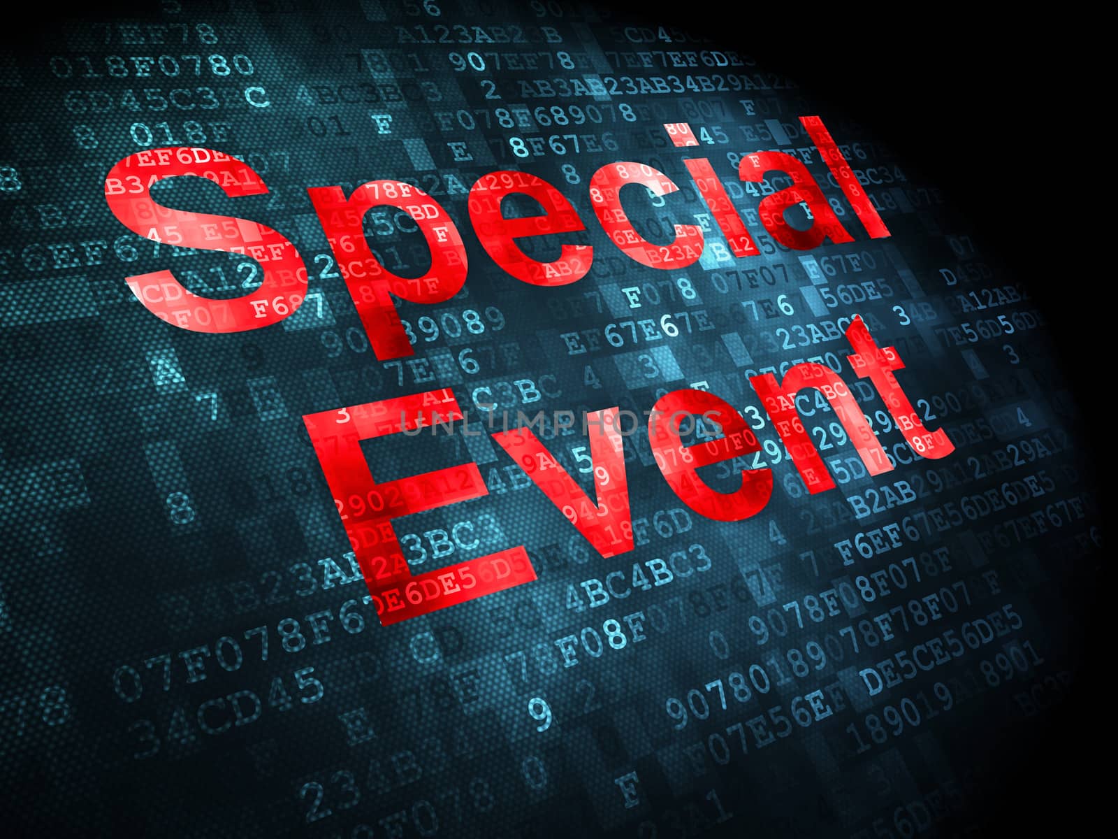 Business concept: pixelated words Special Event on digital background, 3d render
