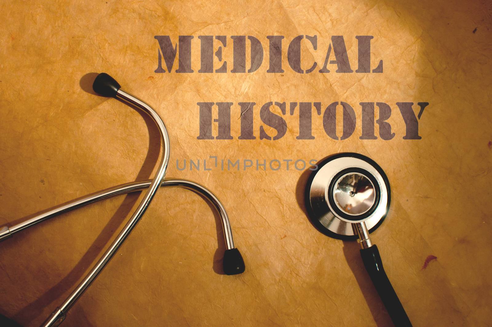 Medical history text title next to a stethoscope