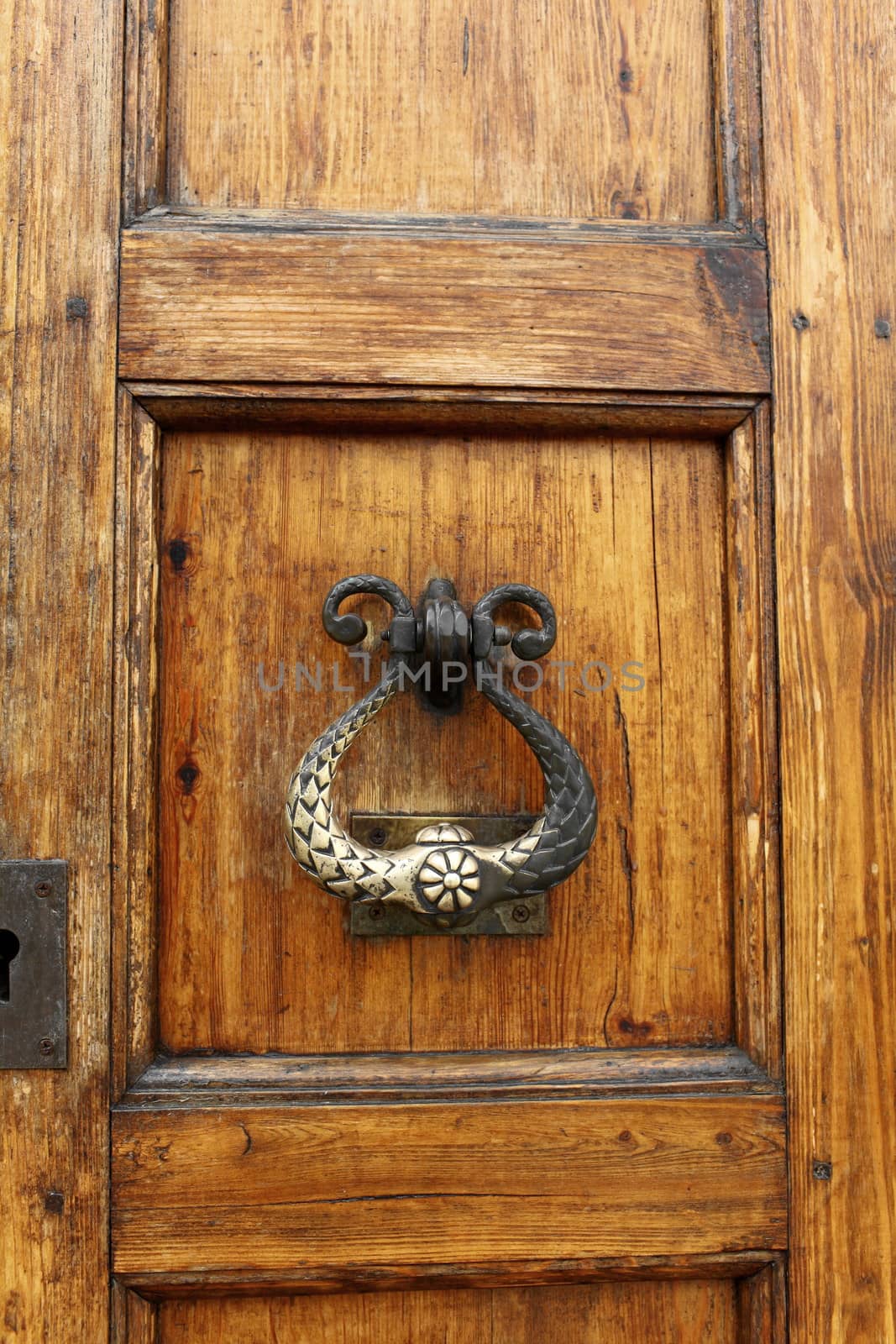 The door knocker  and handle on an medieval door