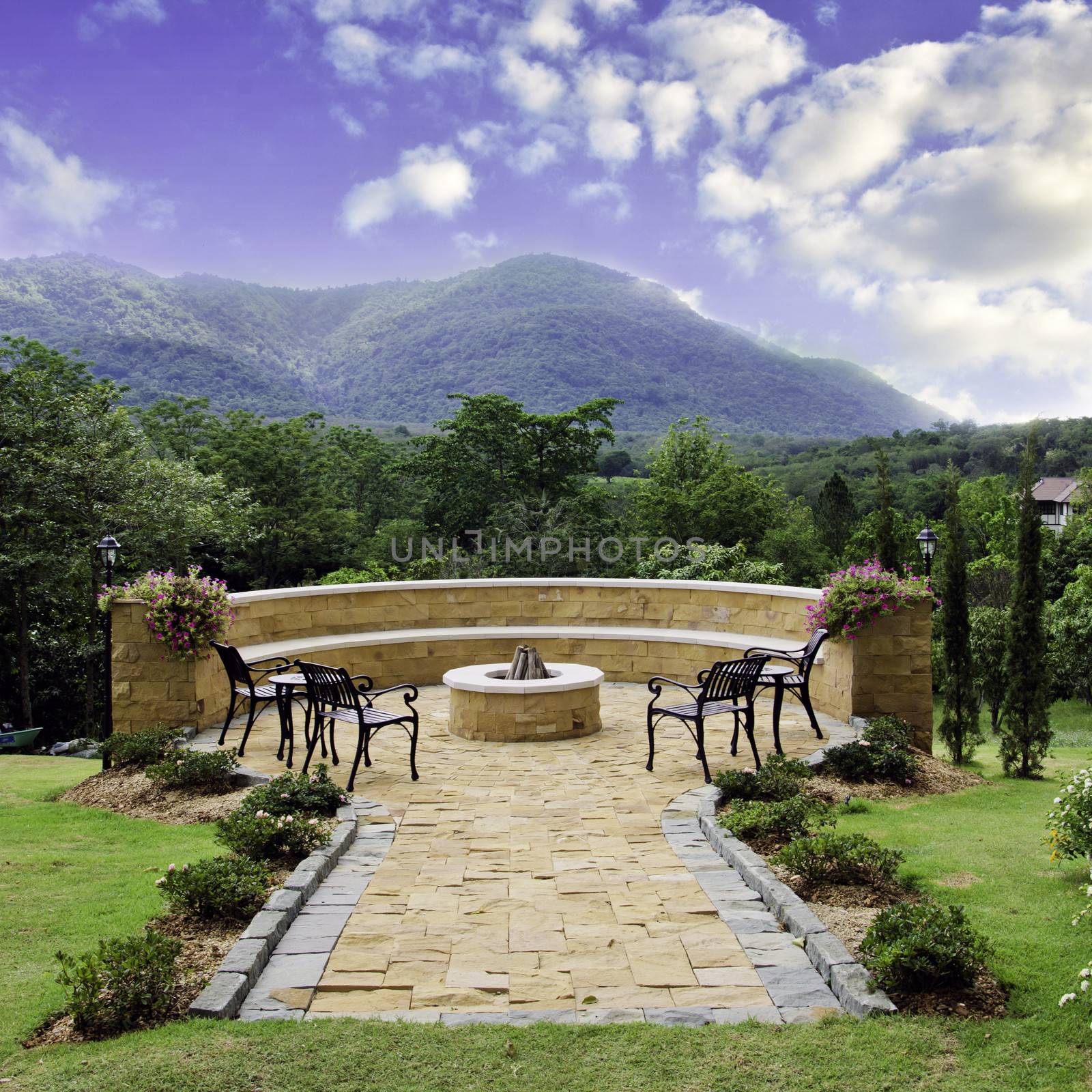 Beautiful view of scenic point surround by forest andmountains with classic chair, Casa Montana 
