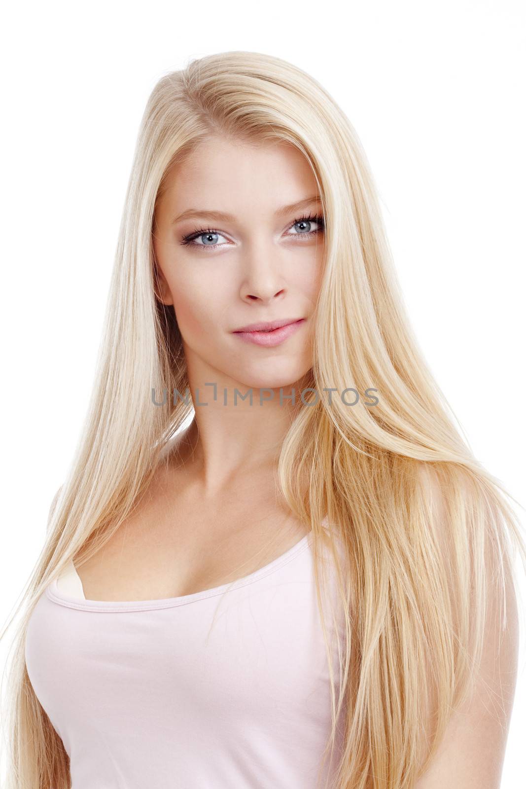 portrait of a young beautiful woman with blond hair - isolated on white