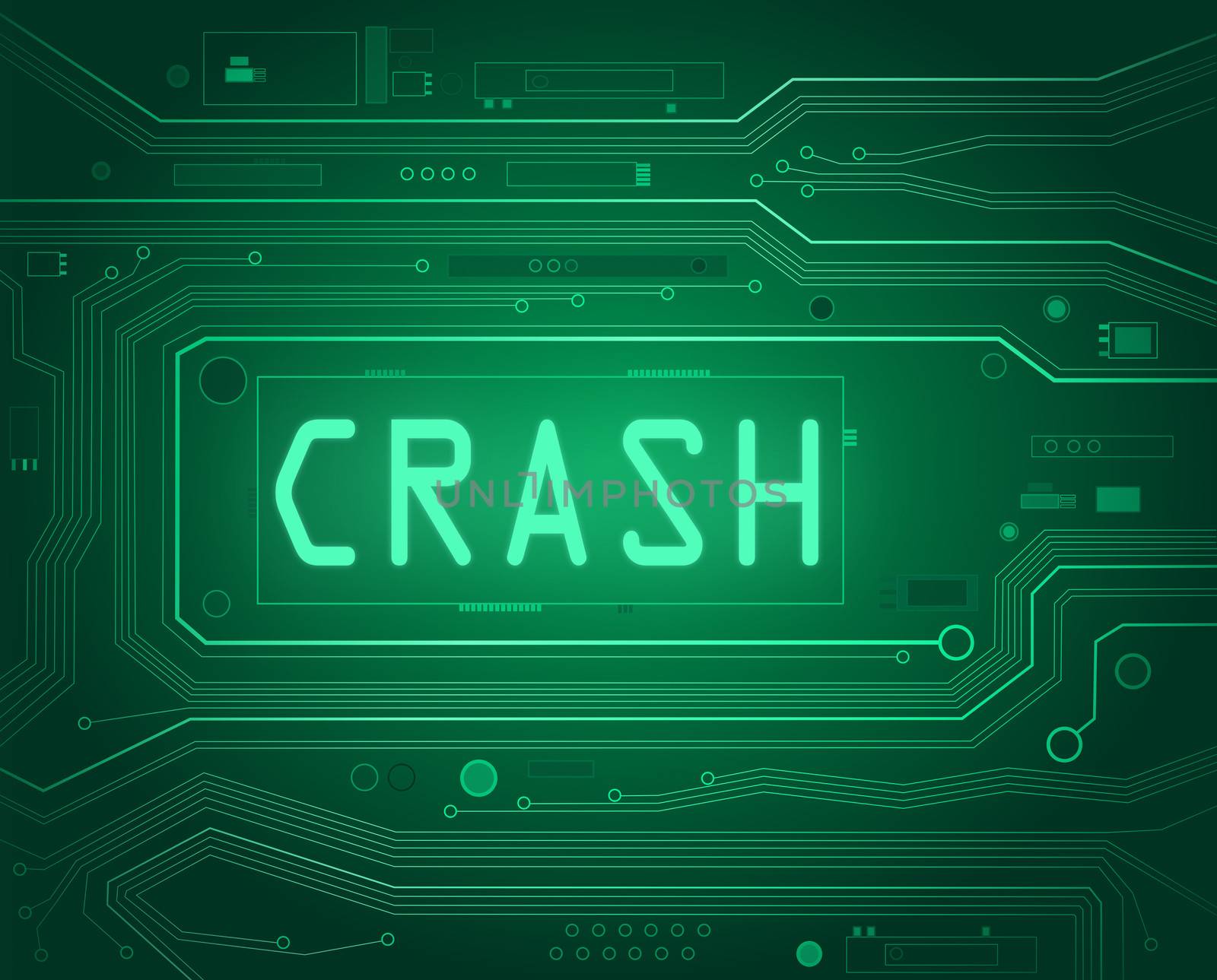Abstract style illustration depicting printed circuit board components with a crash concept..