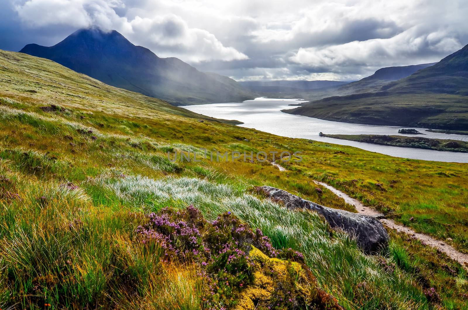 Scenic view of the lake and mountains, Inverpolly, Scotland, United Kingdom