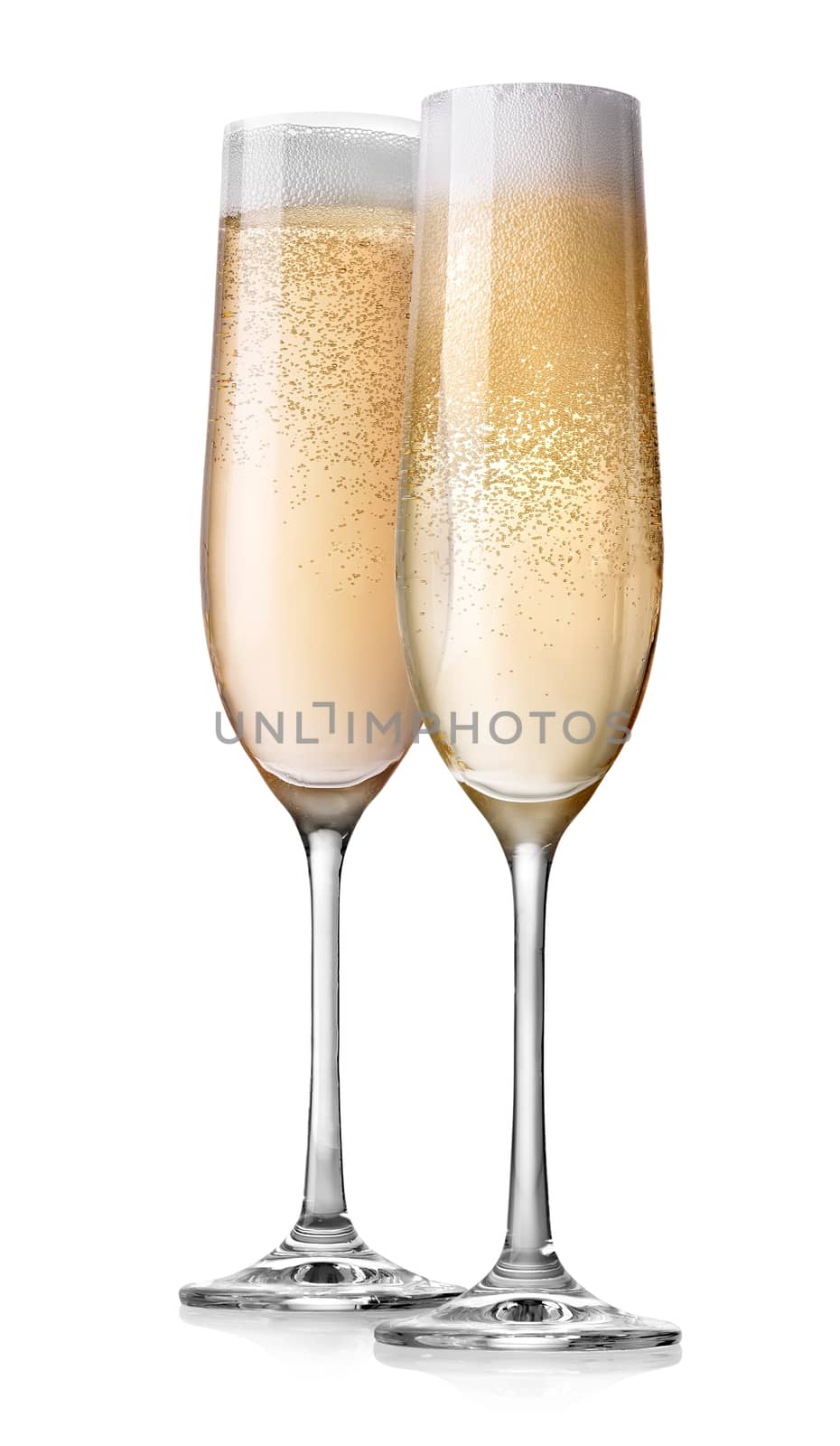 Two glasses of champagne isolated on white background