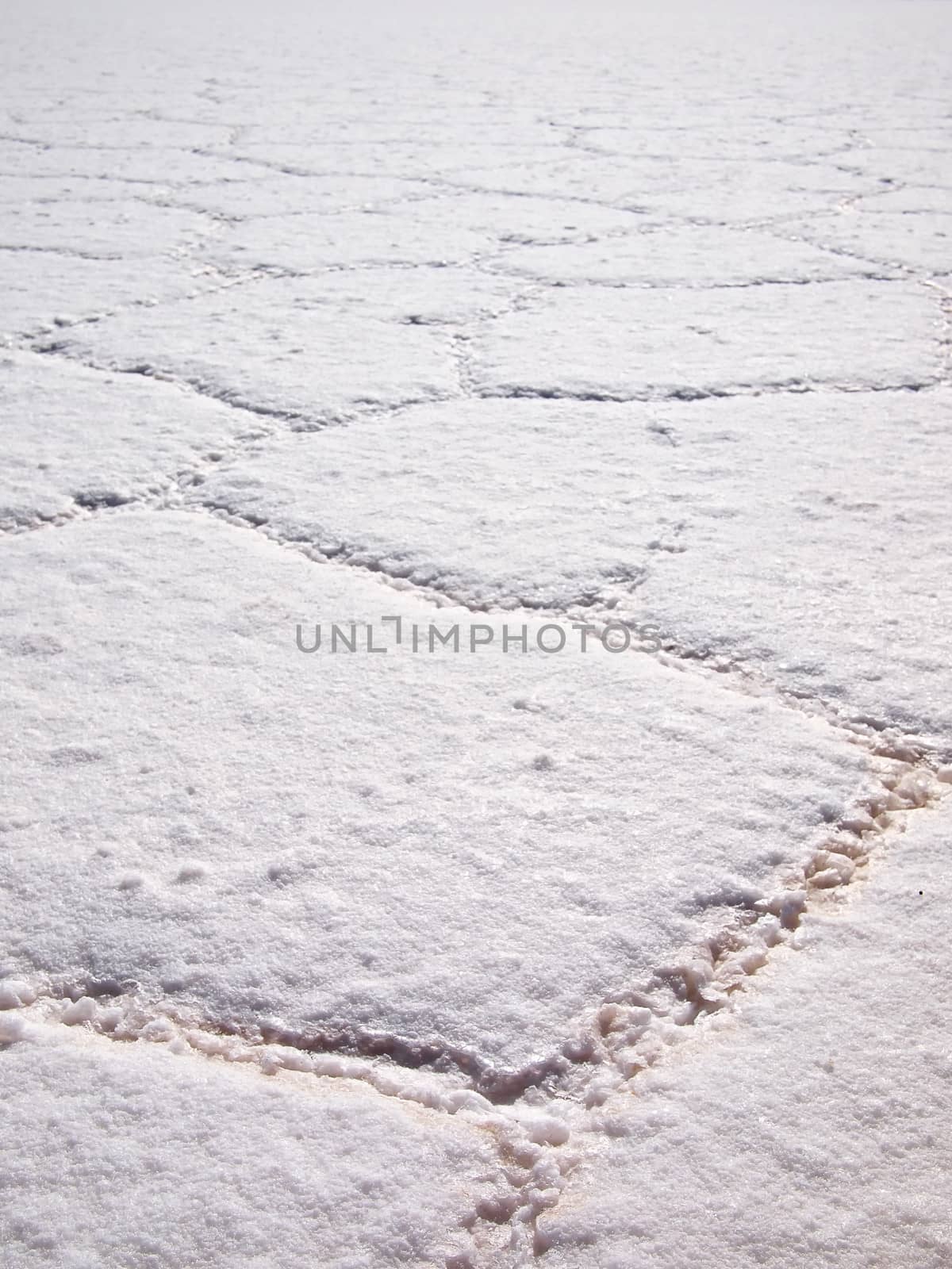 Abstract pattern in the salt of the Salar de Uyuni salt lake near Uyuni, Bolivia.