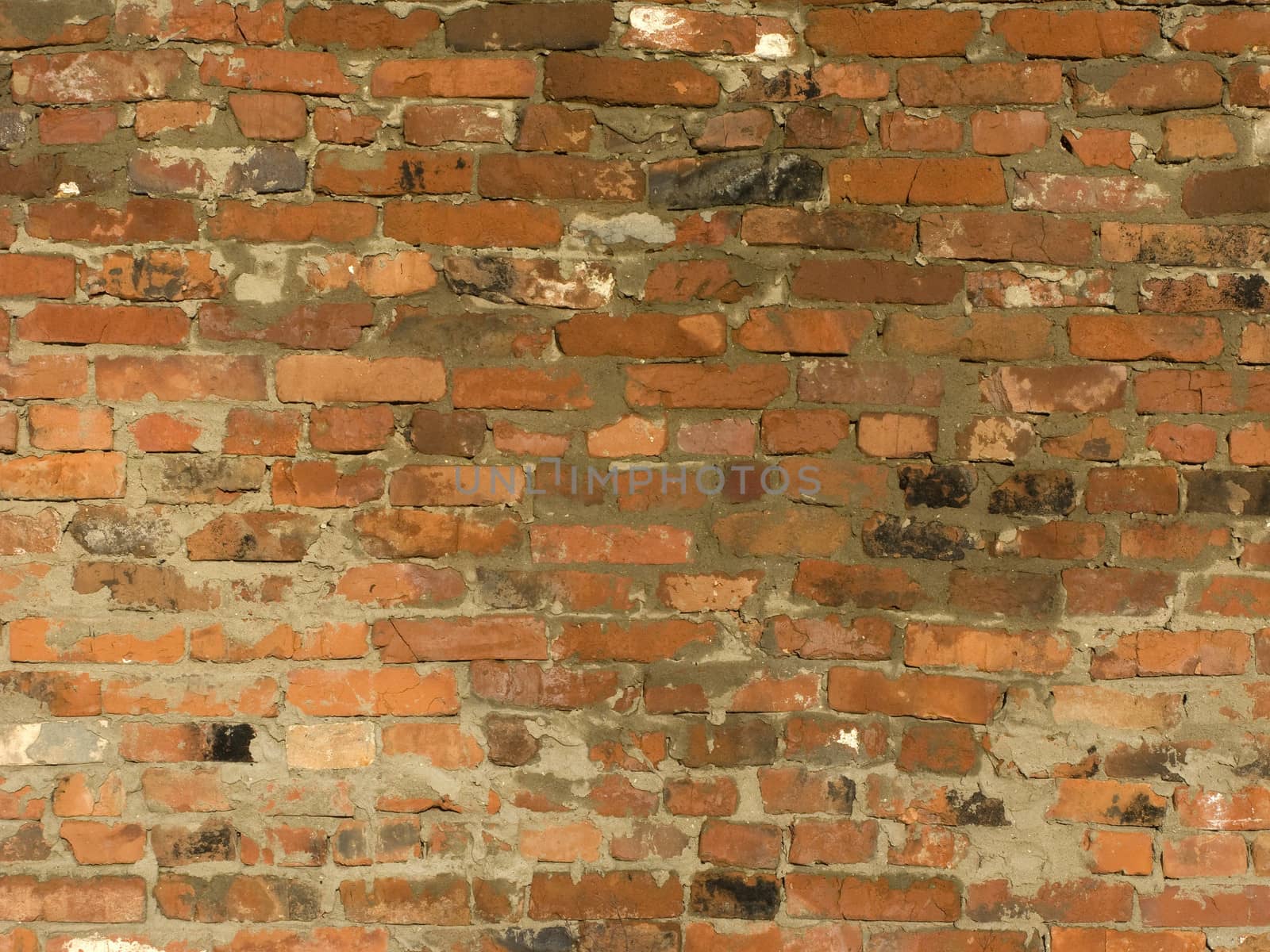 Closeup of old red brick wall surface