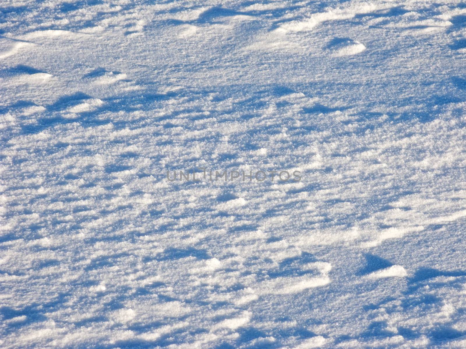 Close up of snow surface texture on sunny day