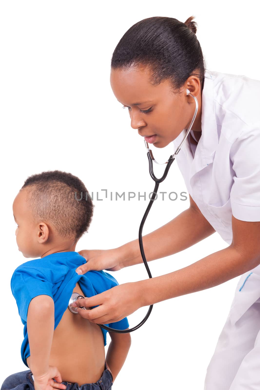 African american woman doctor with child isolated