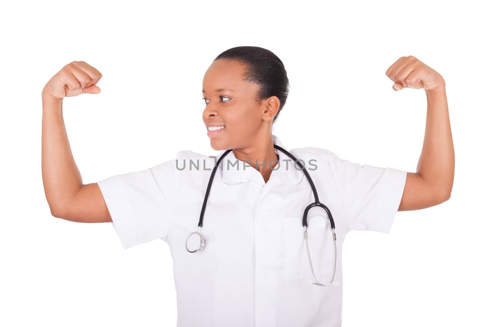 African american woman doctor a over white background, isolated