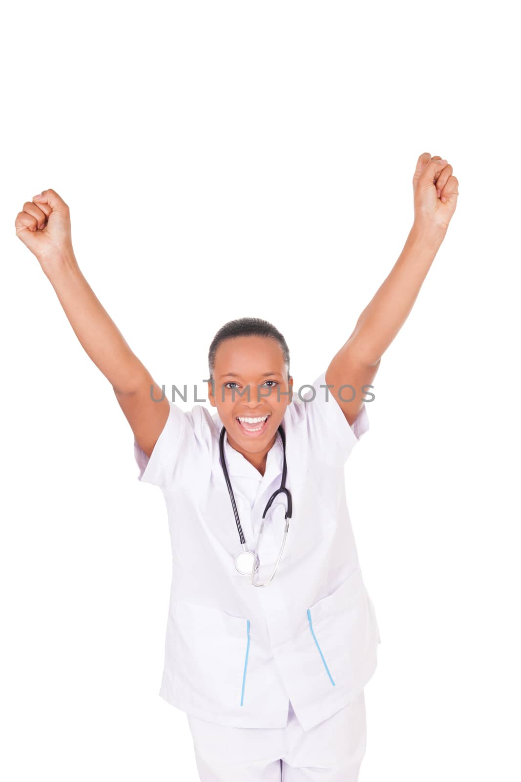 African american woman doctor a over white background, isolated