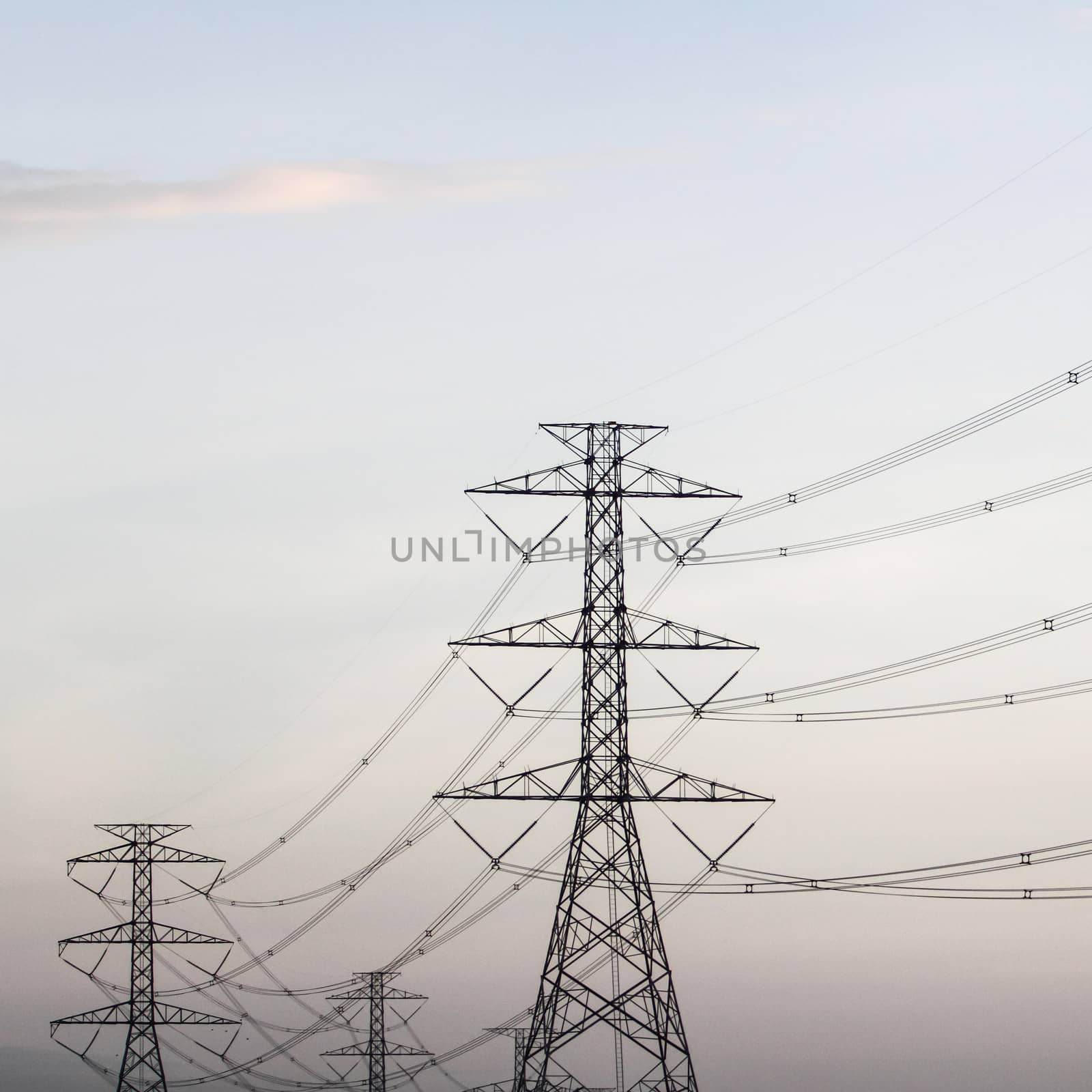 Power transmission tower line of electricity distribution