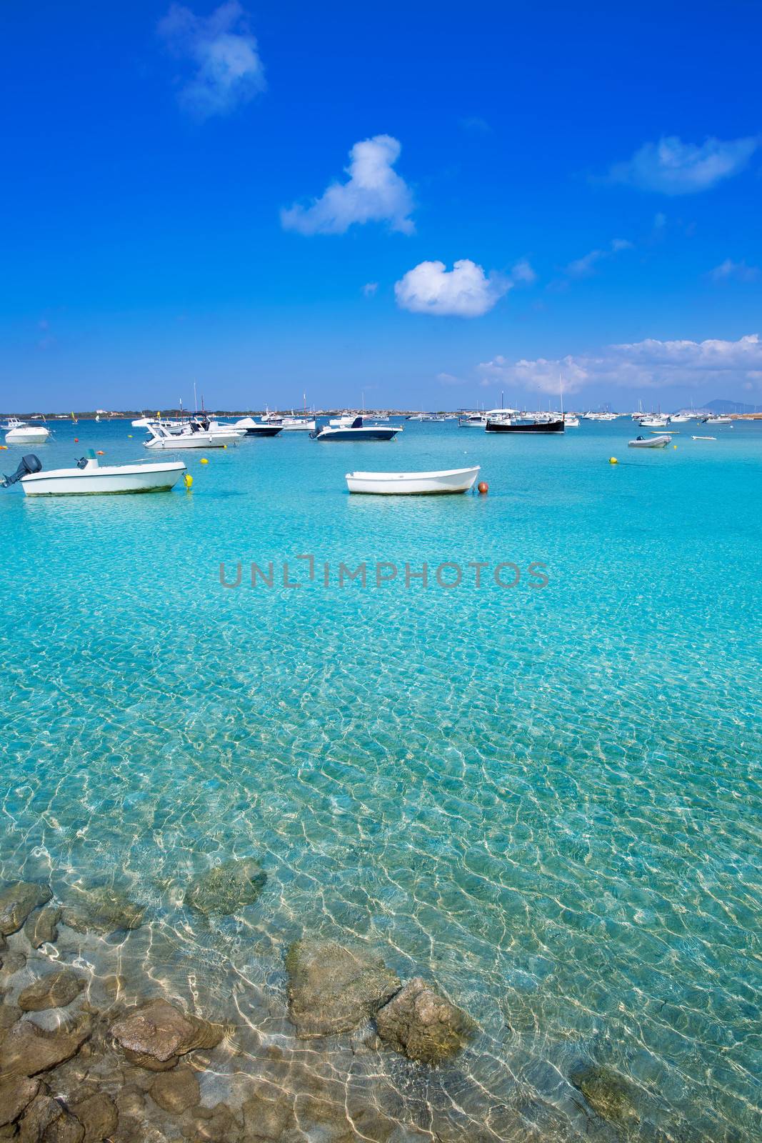 Formentera boats at Estany des Peix lake by lunamarina