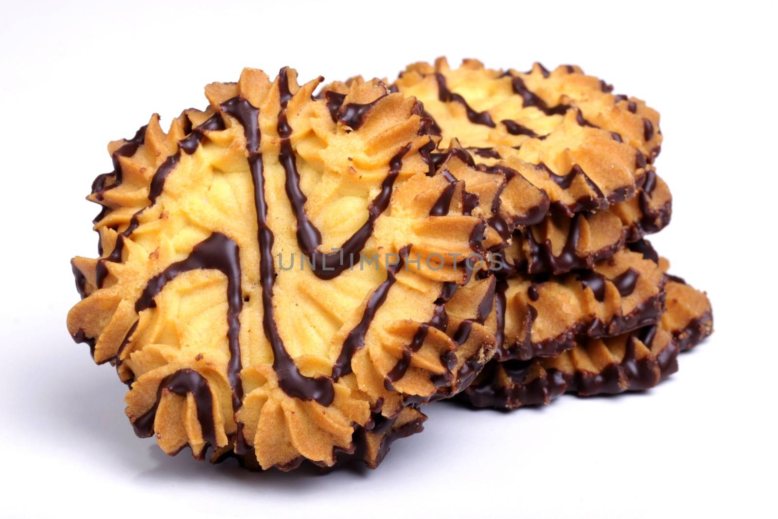 shortbread cookies covered with chocolate, photo taken in studio