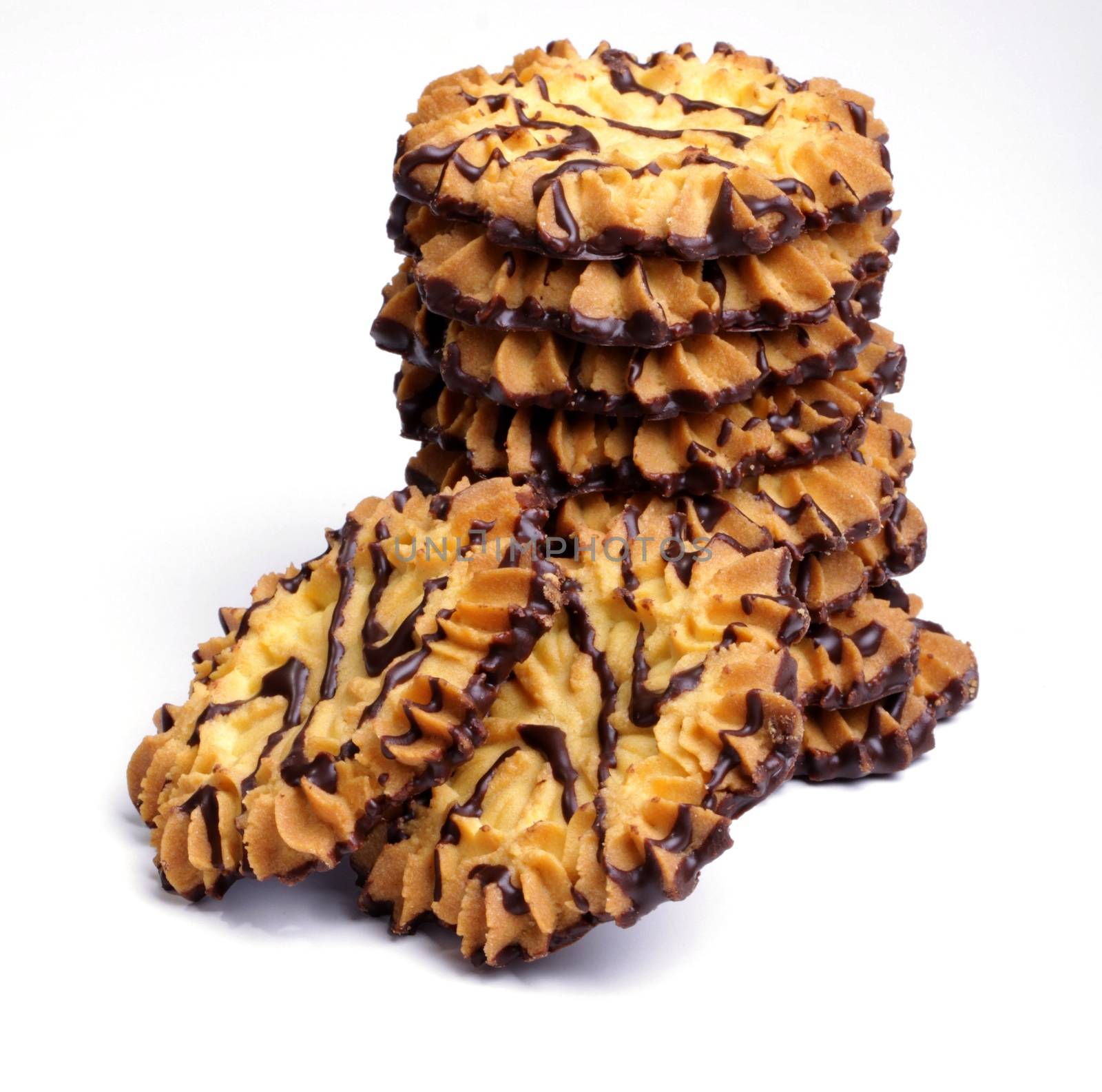 shortbread cookies covered with chocolate, photo taken in studio
