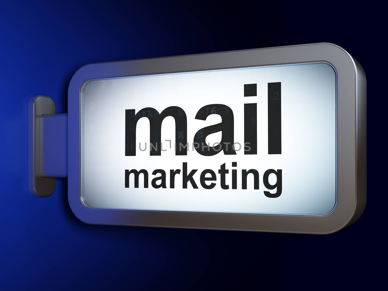 Marketing concept: Mail Marketing on advertising billboard background, 3d render