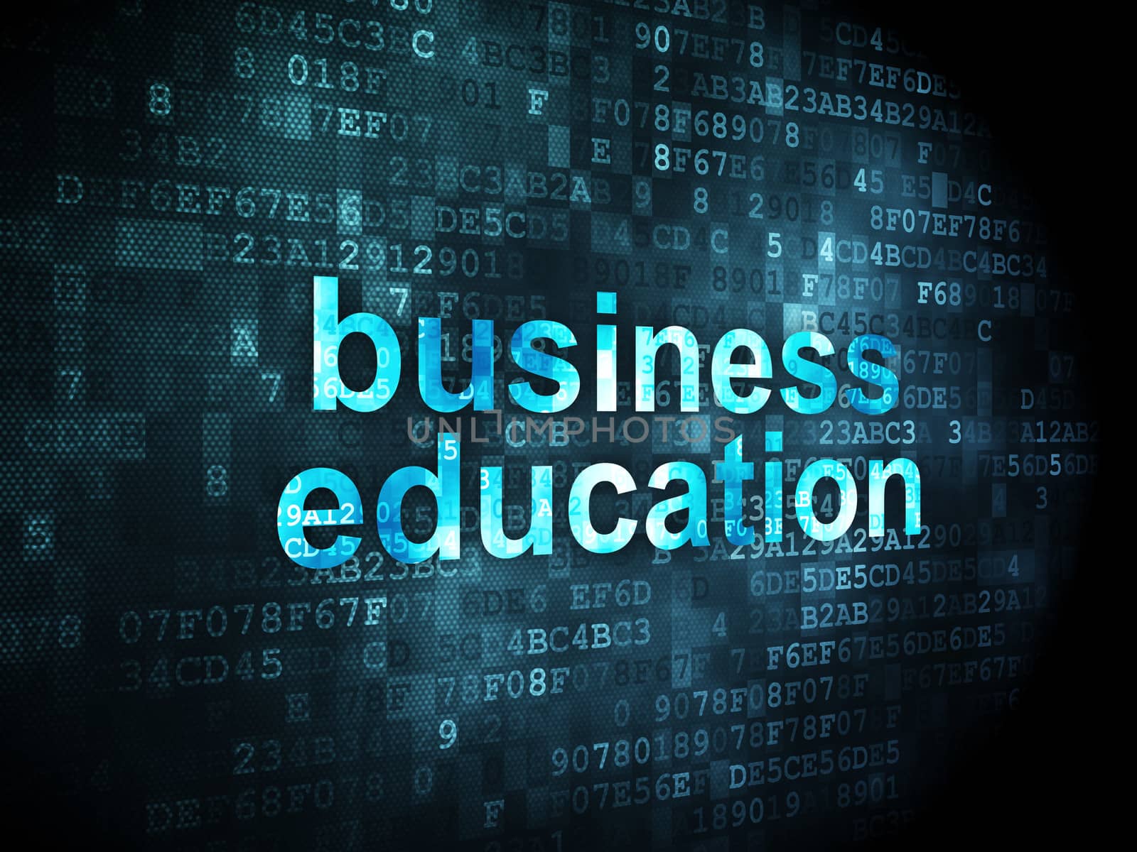 Education concept: pixelated words Business Education on digital background, 3d render