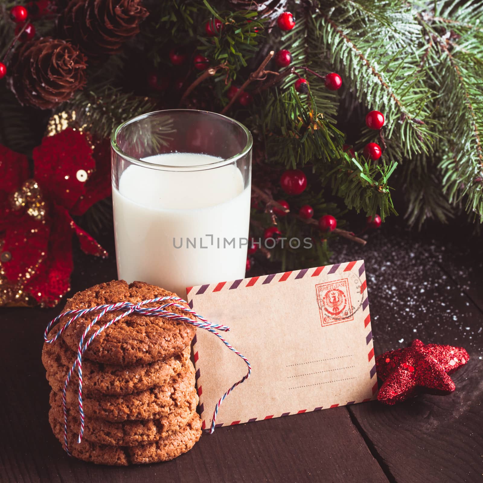 Cookie with milk and letter for Santa Claus