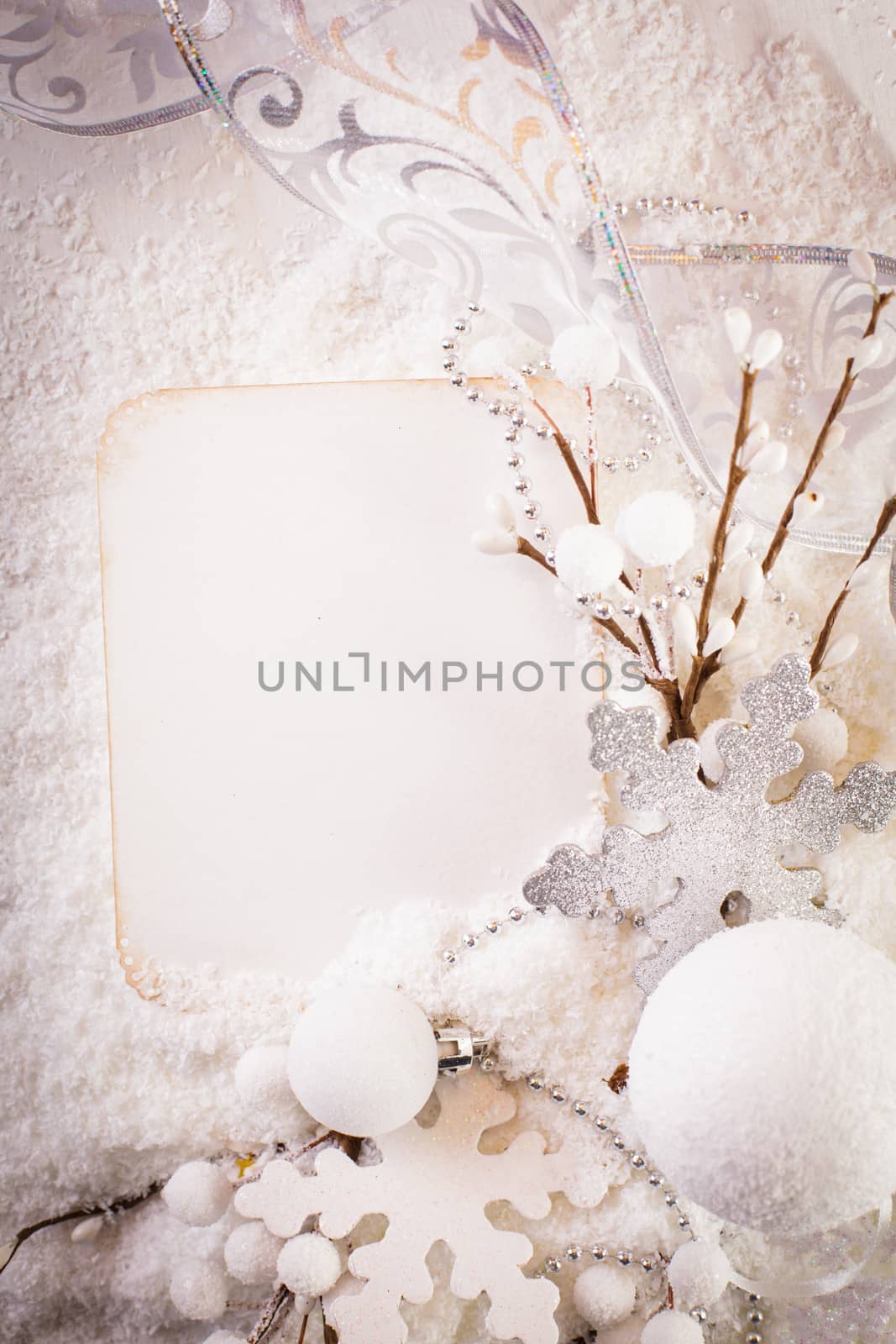 White greeting card for Merry Christmas and Happy New Year