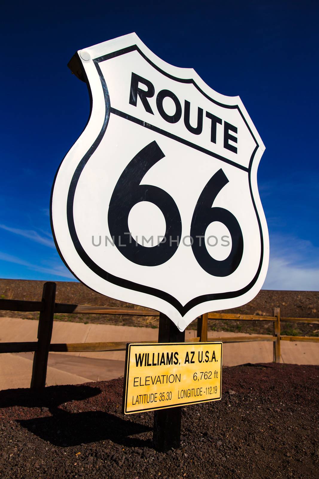 Route 66 road sign in Williams Arizona USA