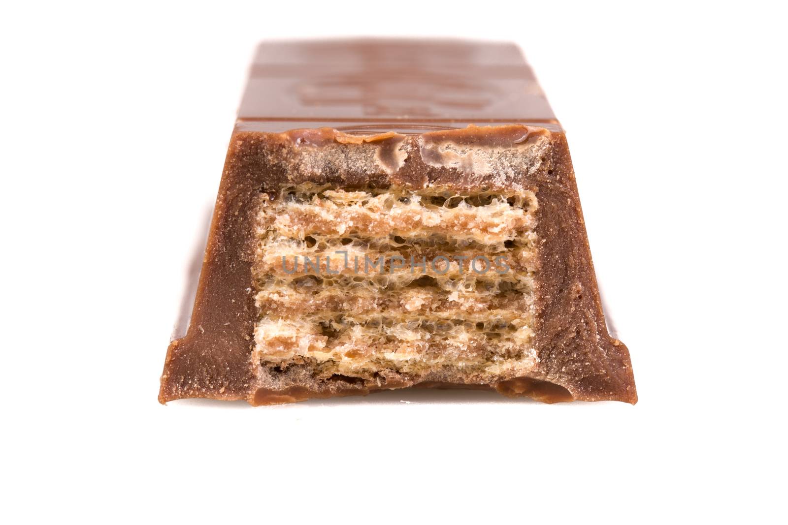 Wafers in chocolate isolated over white