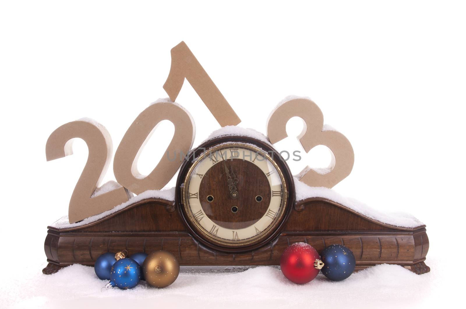 Clock with Christmas balls







Clock over white