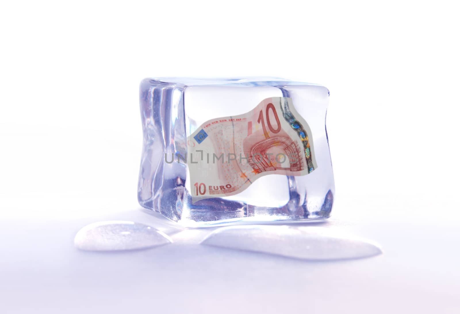 Euro banknote inside an ice cube 