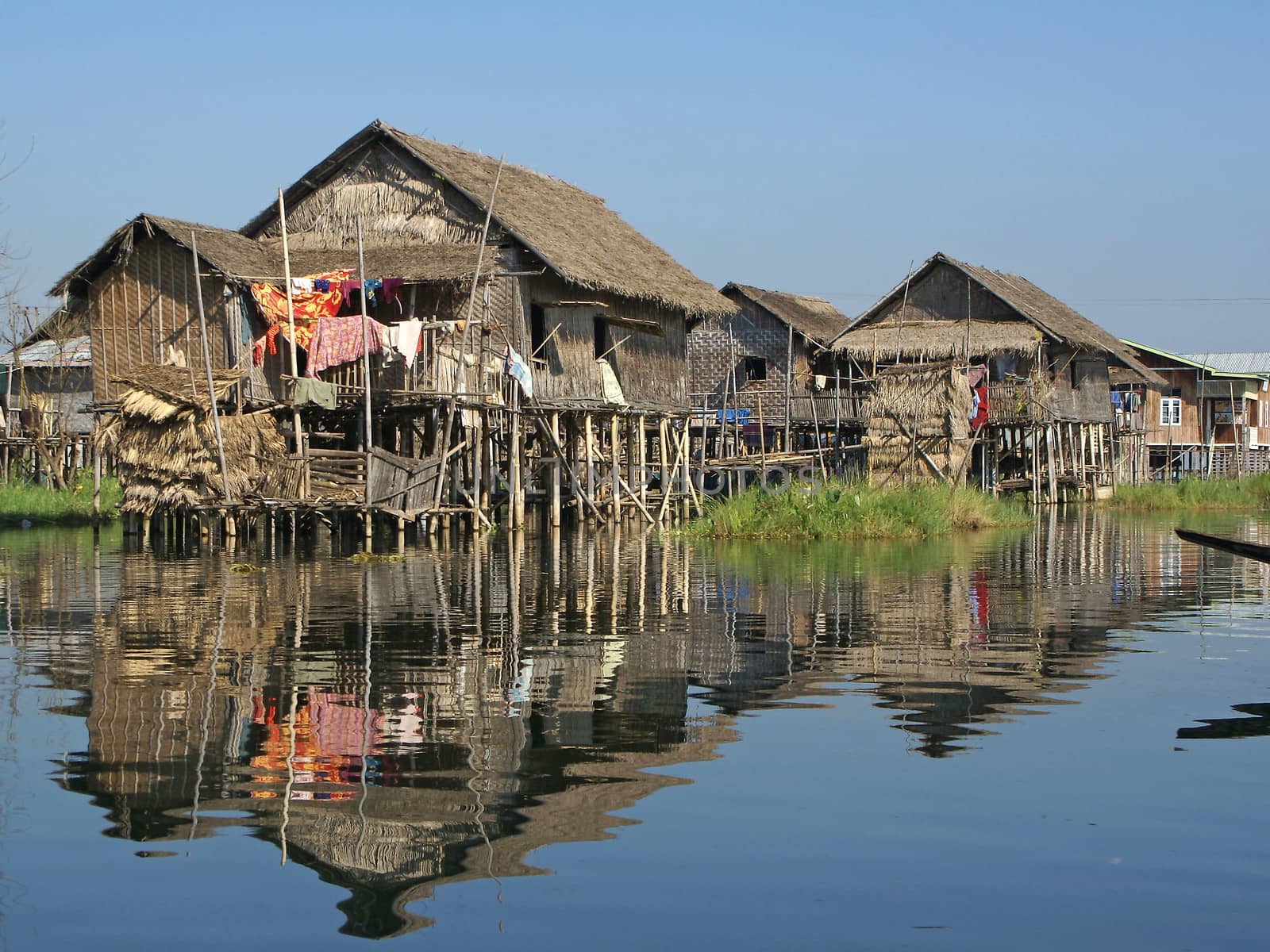 Typical villages on Inle Lake, Myanmar, Asia