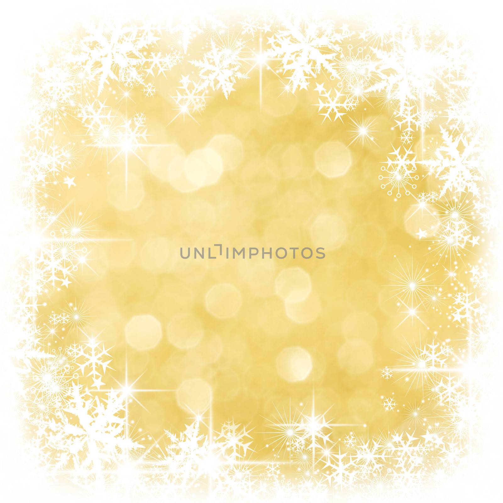 Golden shiny stars and snowflakes christmas bokeh background
