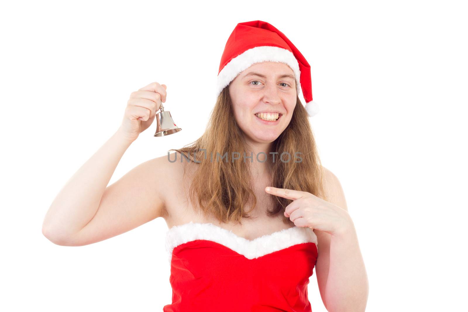 Young Mrs. Claus chiming the christmas bell