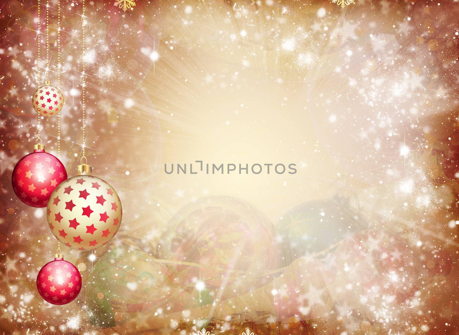 New Year's background. Christmas balls and snowflakes on a abstract background