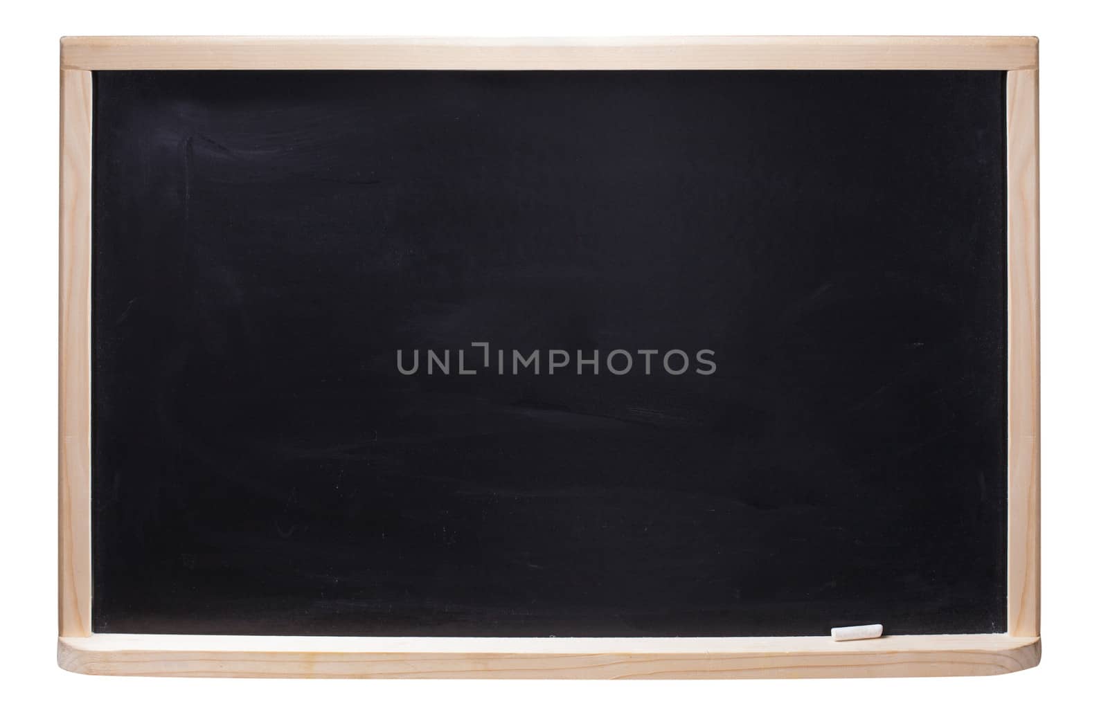 Black chalkboard with chalk piece isolated on white