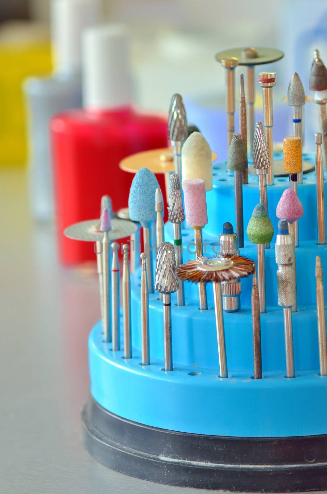Burs and polishers and drills in a dental lab