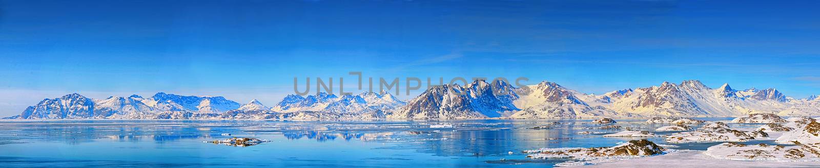 panorama mountains of greenland in spring time