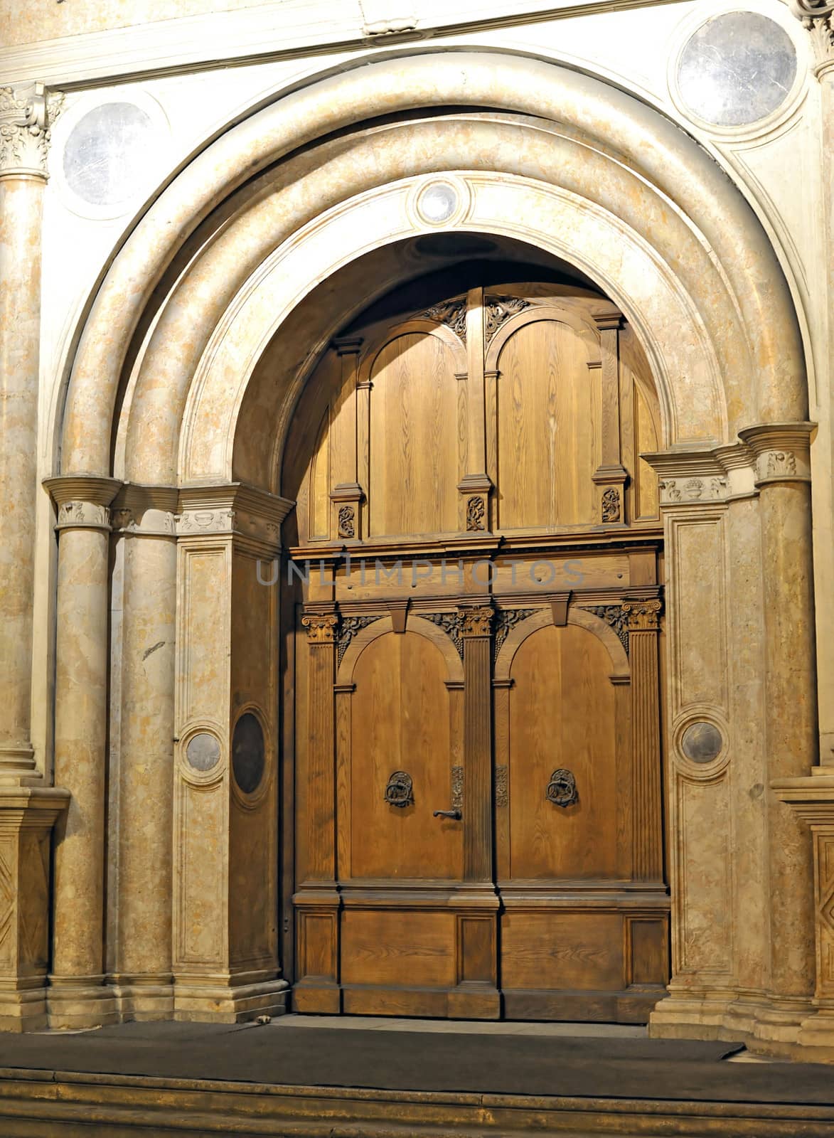 Old elegant wodden door closed 