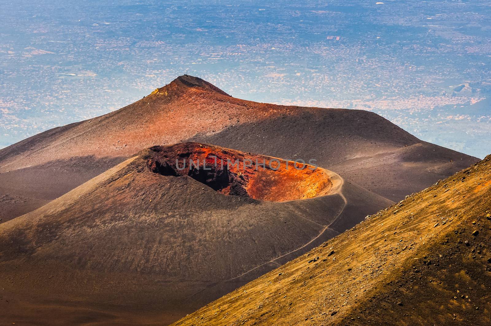 Colorful crater of Etna volcano with Catania in background, Sici by martinm303