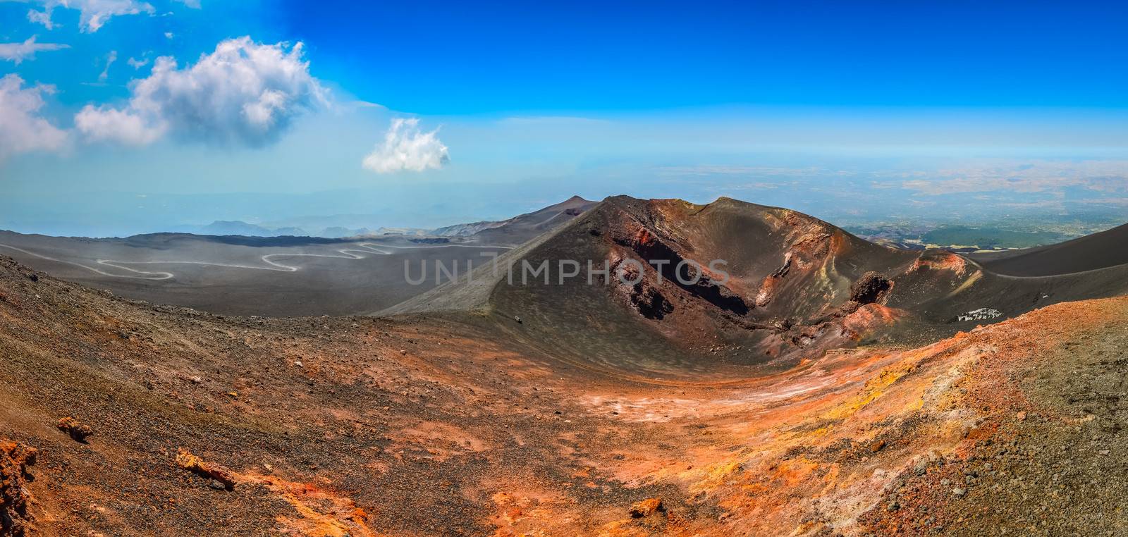 Panoramic landscape view of Etna volcano, Sicily, Italy