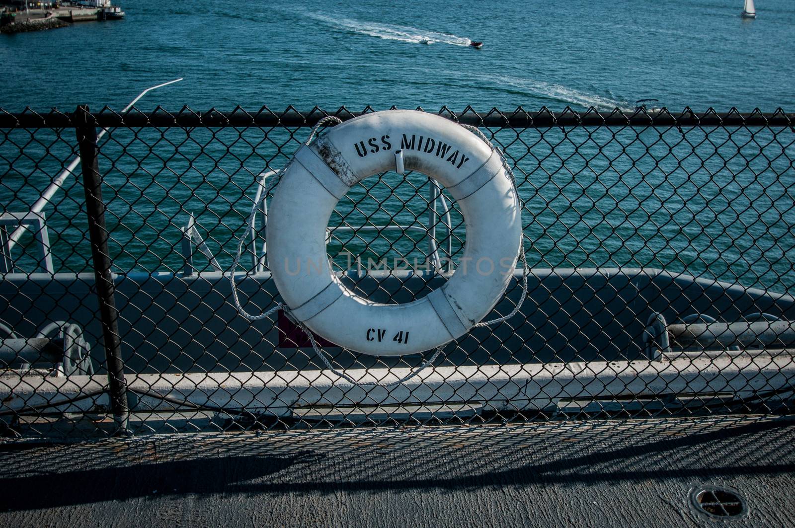 USS midway lifebelt north harbor drive san diego california usa