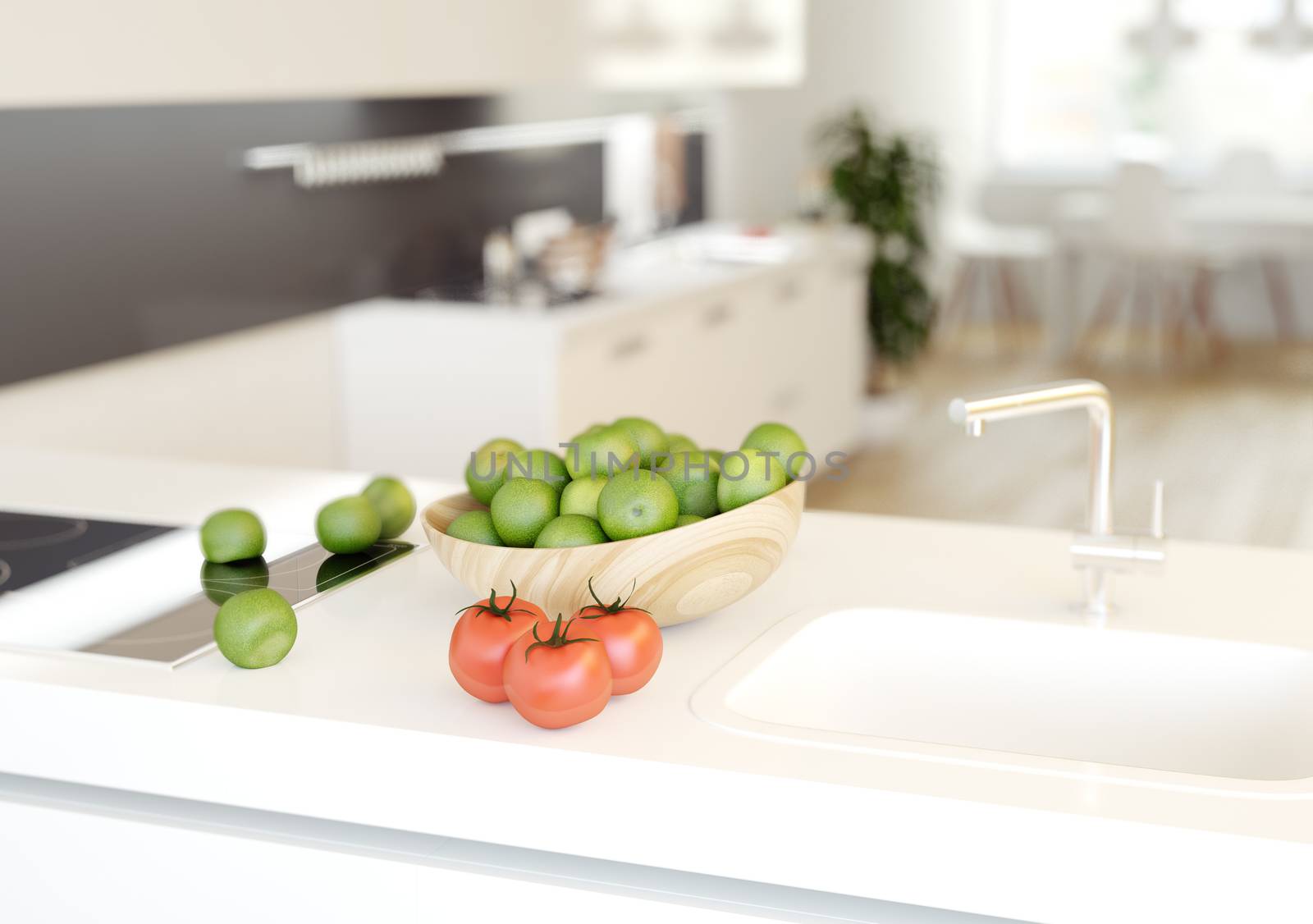Modern kitchen at home with healthy food (beautiful depth of field  photo effect)